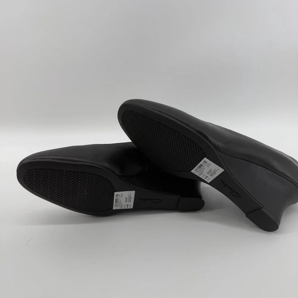 Clarks Womens Olivette Pearl Black Leather Wedge Dress Shoes Size 11 3
